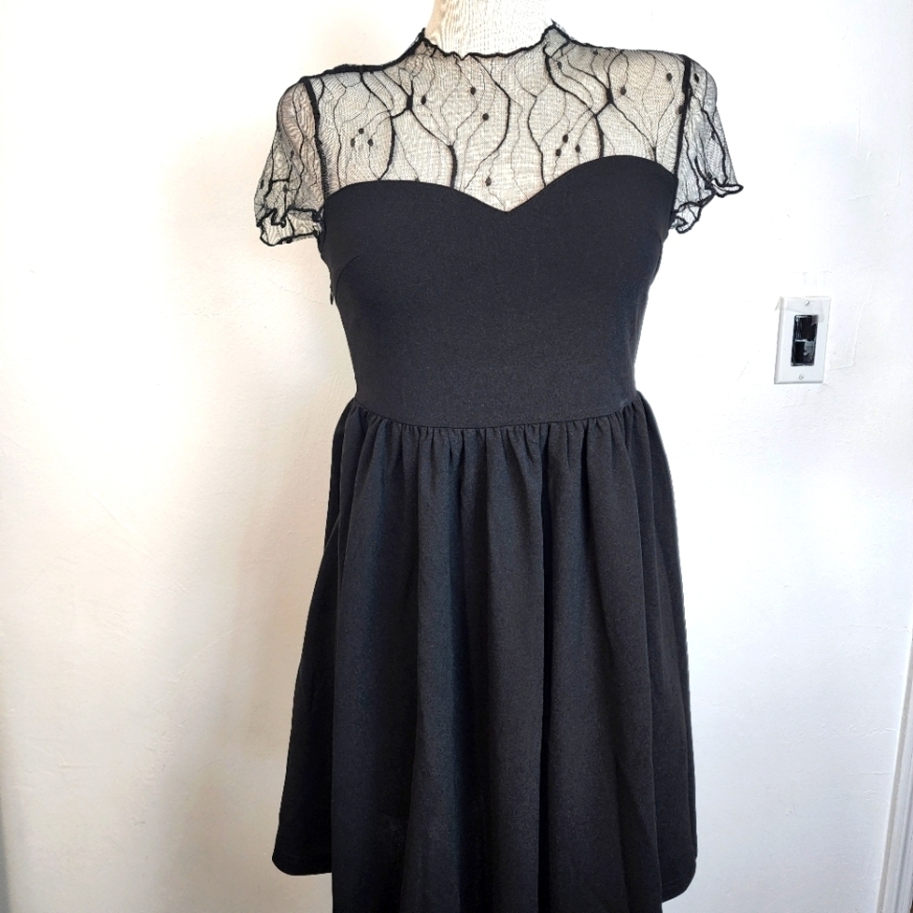 Shein Black Lace Sweet Heart Shape Neckline A-Line Women's Dress Size S